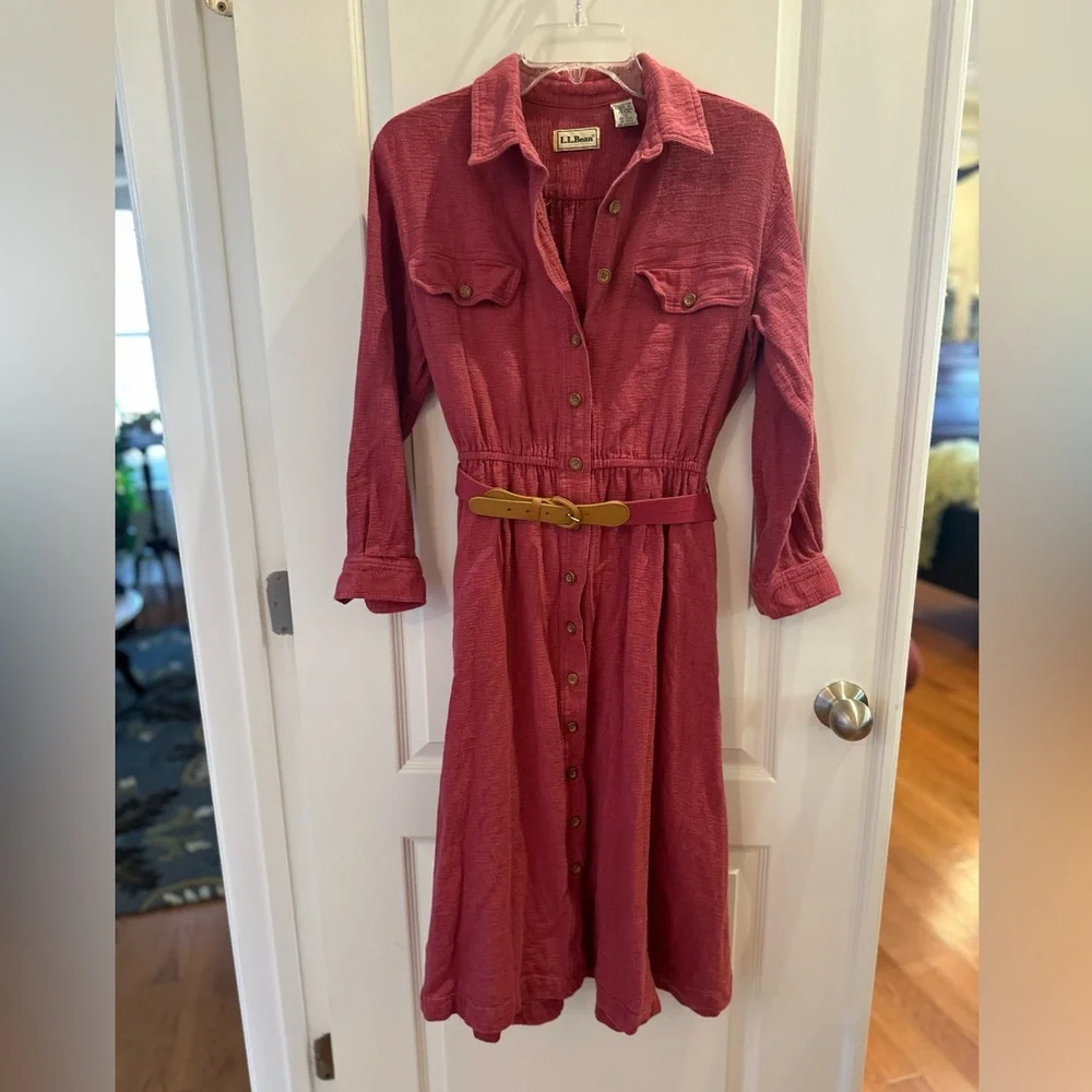 LL Bean‎ Pink Button Up Dress Belted
